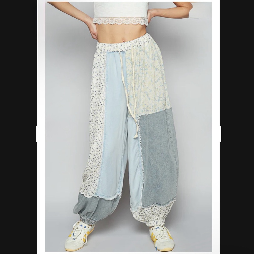 NEW -POL Floral Patchwork Joggers - Picture 2 of 4